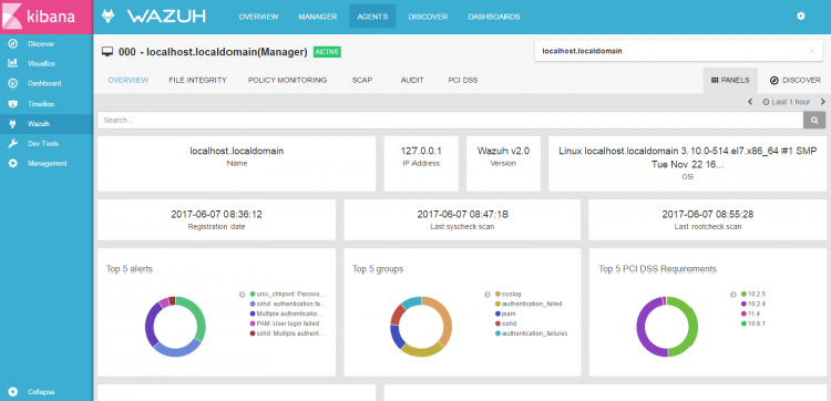 Wazuh add dashboard showing the agent view of the attacked server. Screenshot.