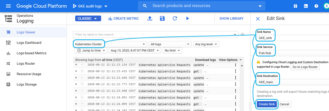 Google Cloud sink destination