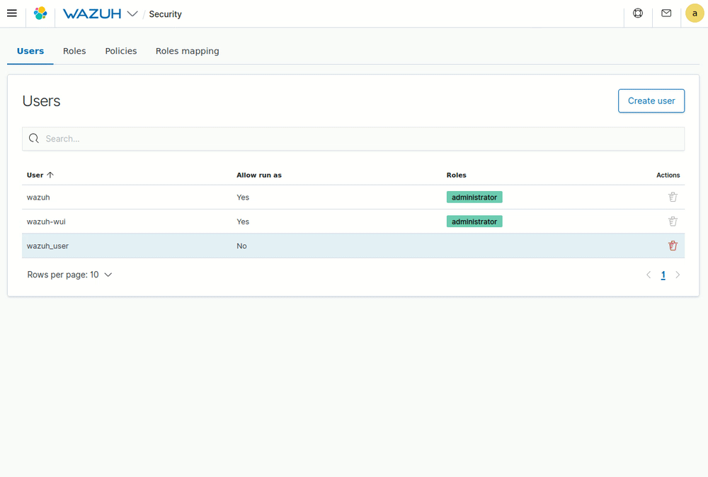 animated GIF of how to access the RBAC configuration menu on the Wazuh 4.0 WUI
