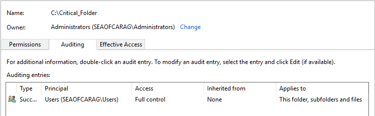 Monitor folder access Windows configuration