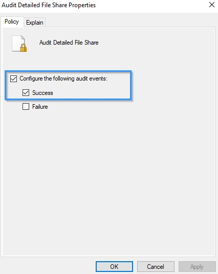 Configure the following audit events