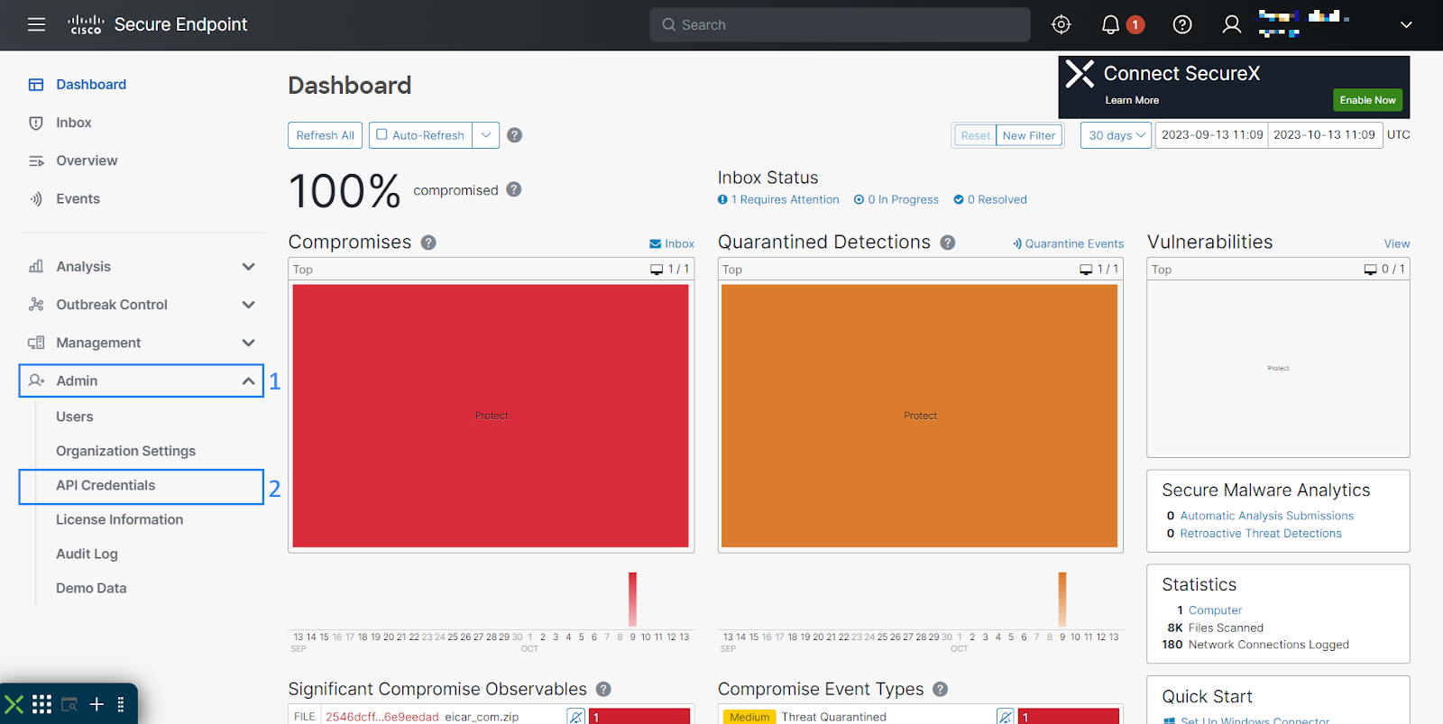 Cisco Secure Endpoint dashboard