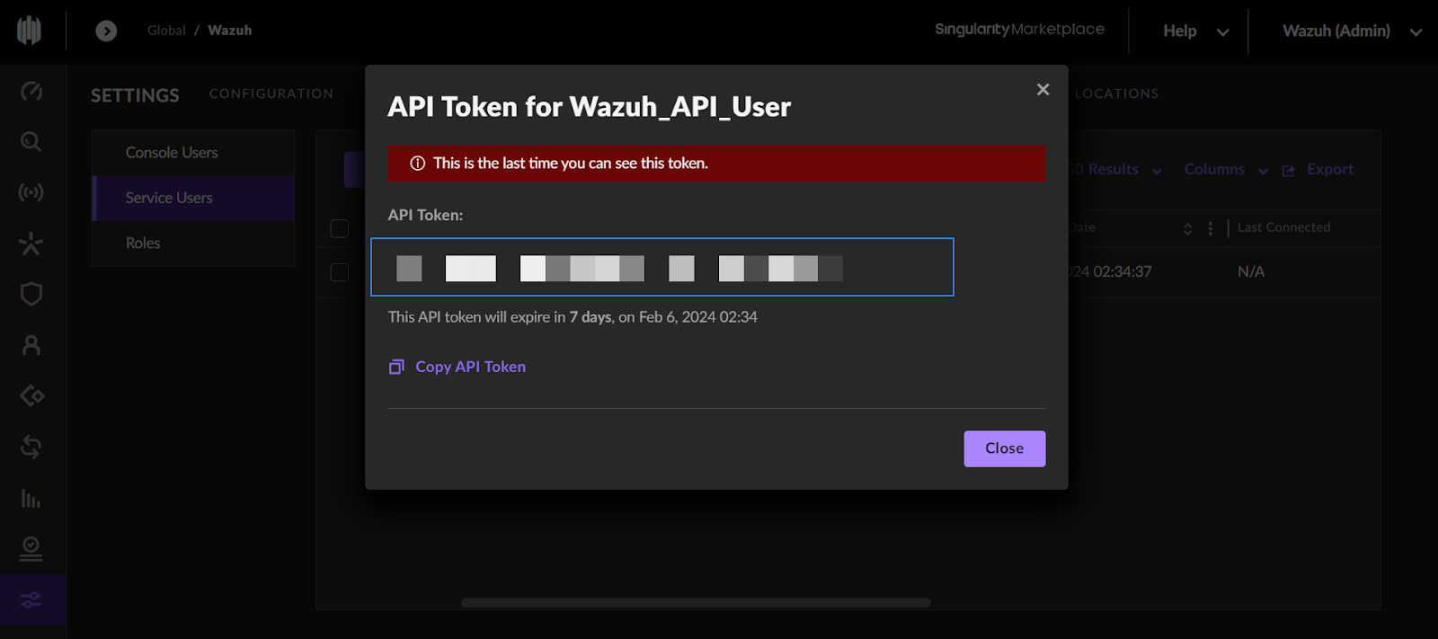 API token Wazuh