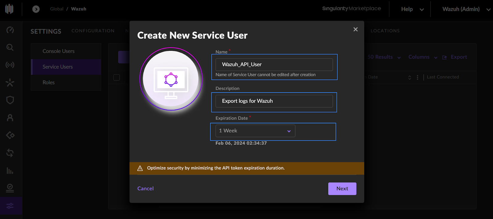 Create New Service User