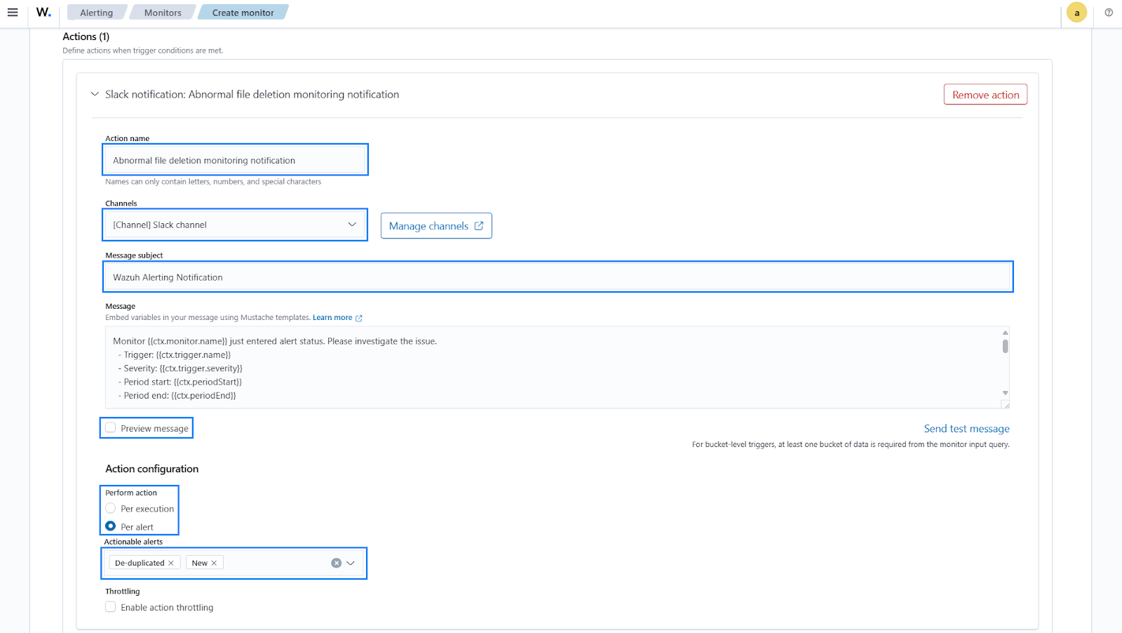 Define notification actions for abnormal file deletion