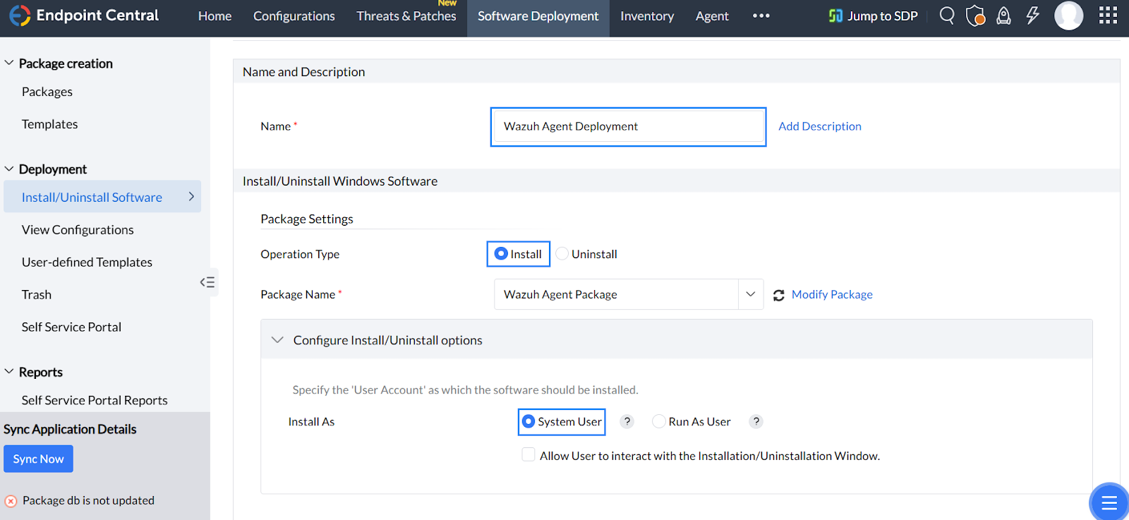 Deploying Wazuh agents system user