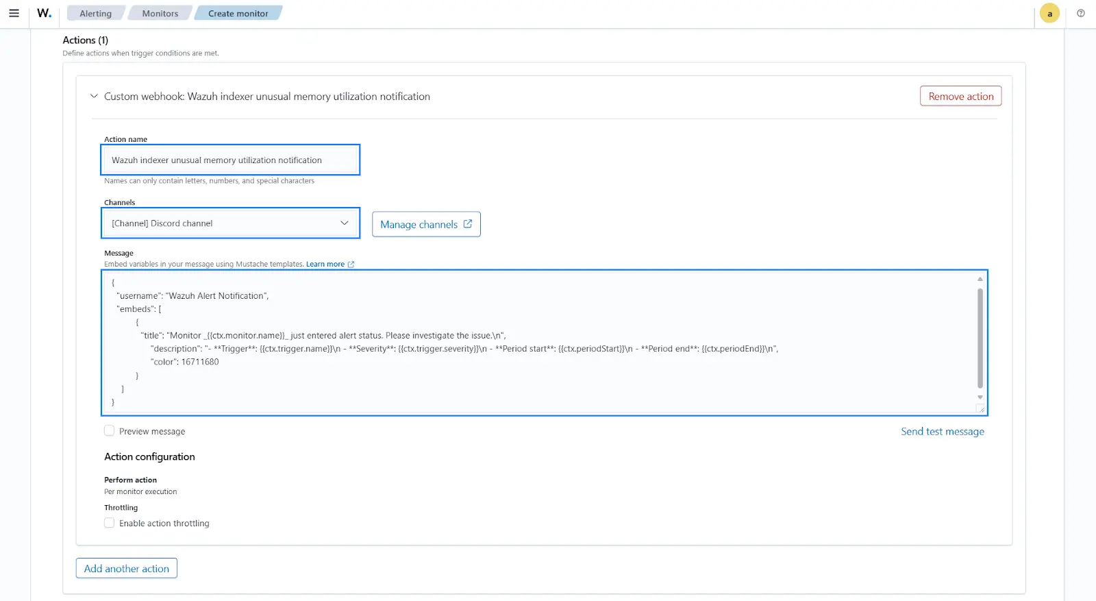 Security Alerting Configure monitor notification actions