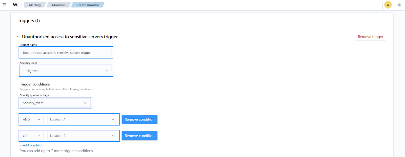 Security Alerting Configure monitor trigger conditions