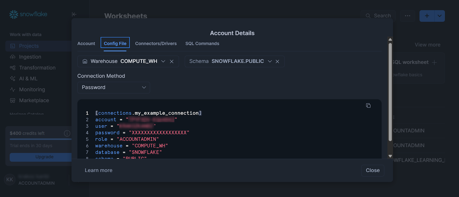 Account > View account details.