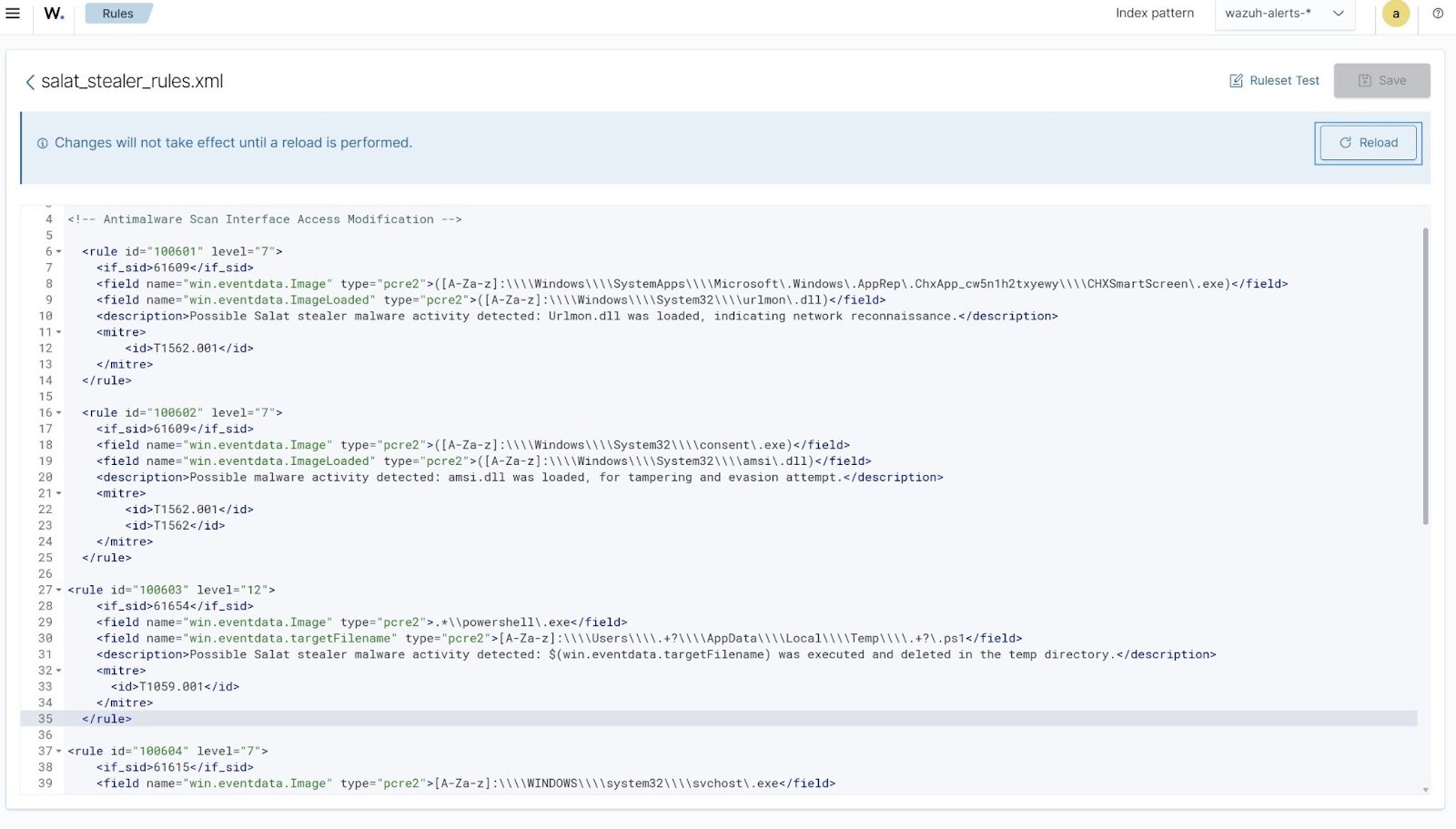 Detection rules added on the Wazuh dashboard
