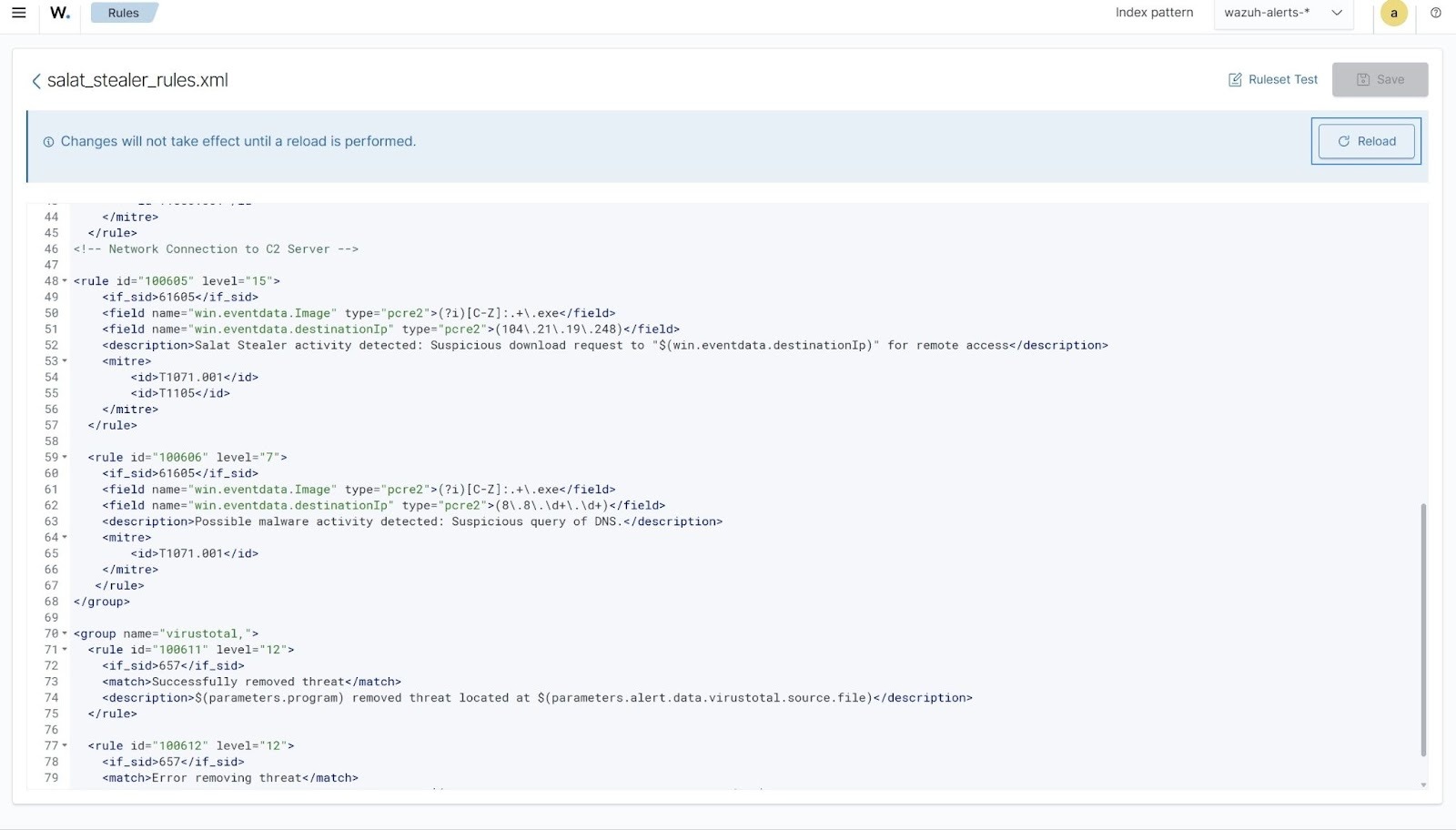 Reloading rules to activate new success and failure alert IDs