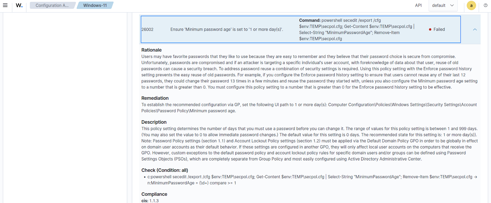 Initial SCA policy check 26002 result.