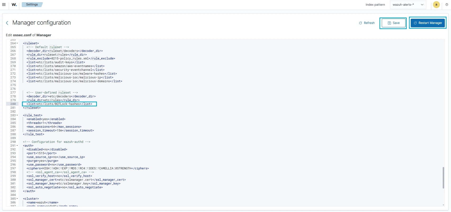 Manager configuration