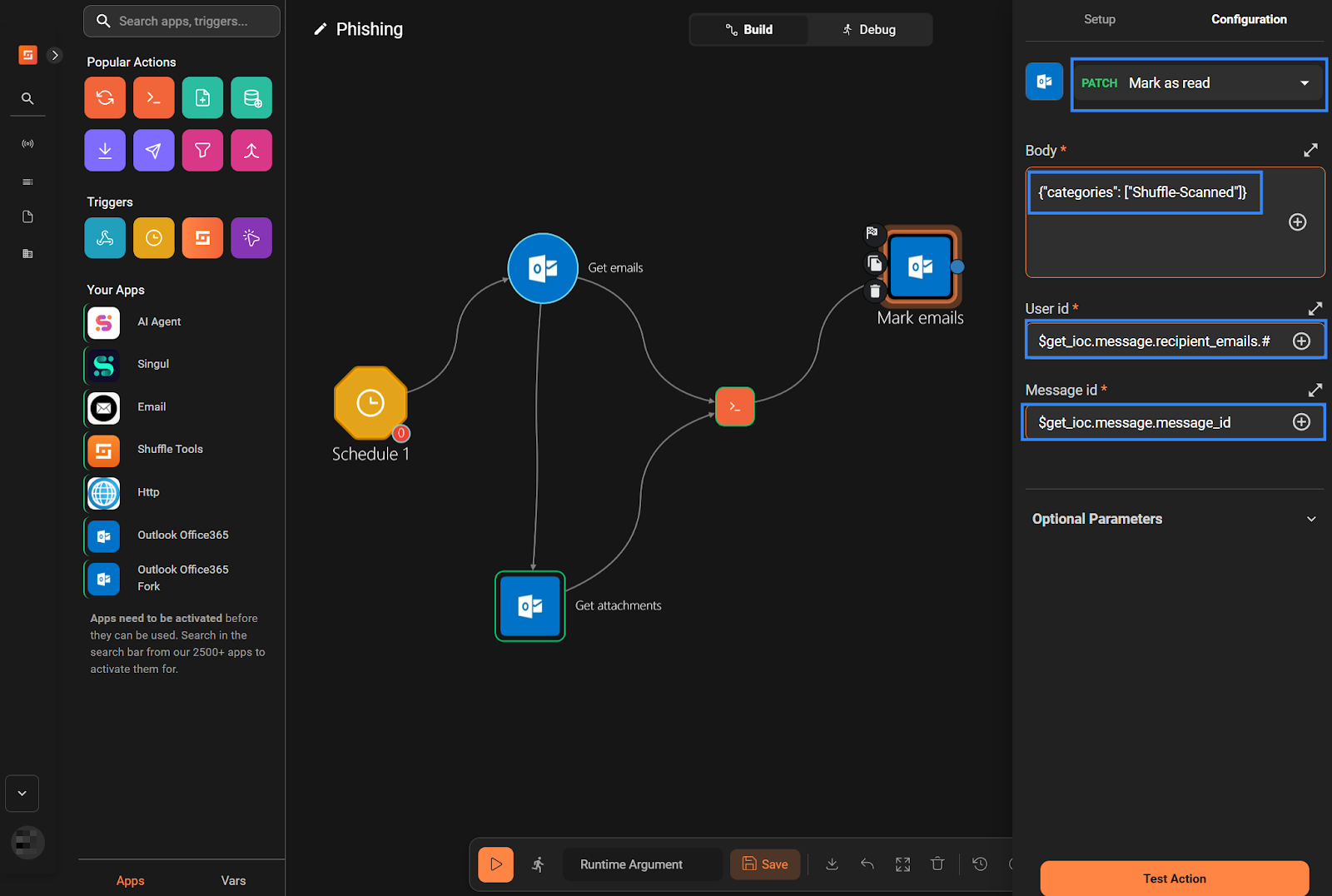 Figure 16: Configuring the Mark_emails node.
