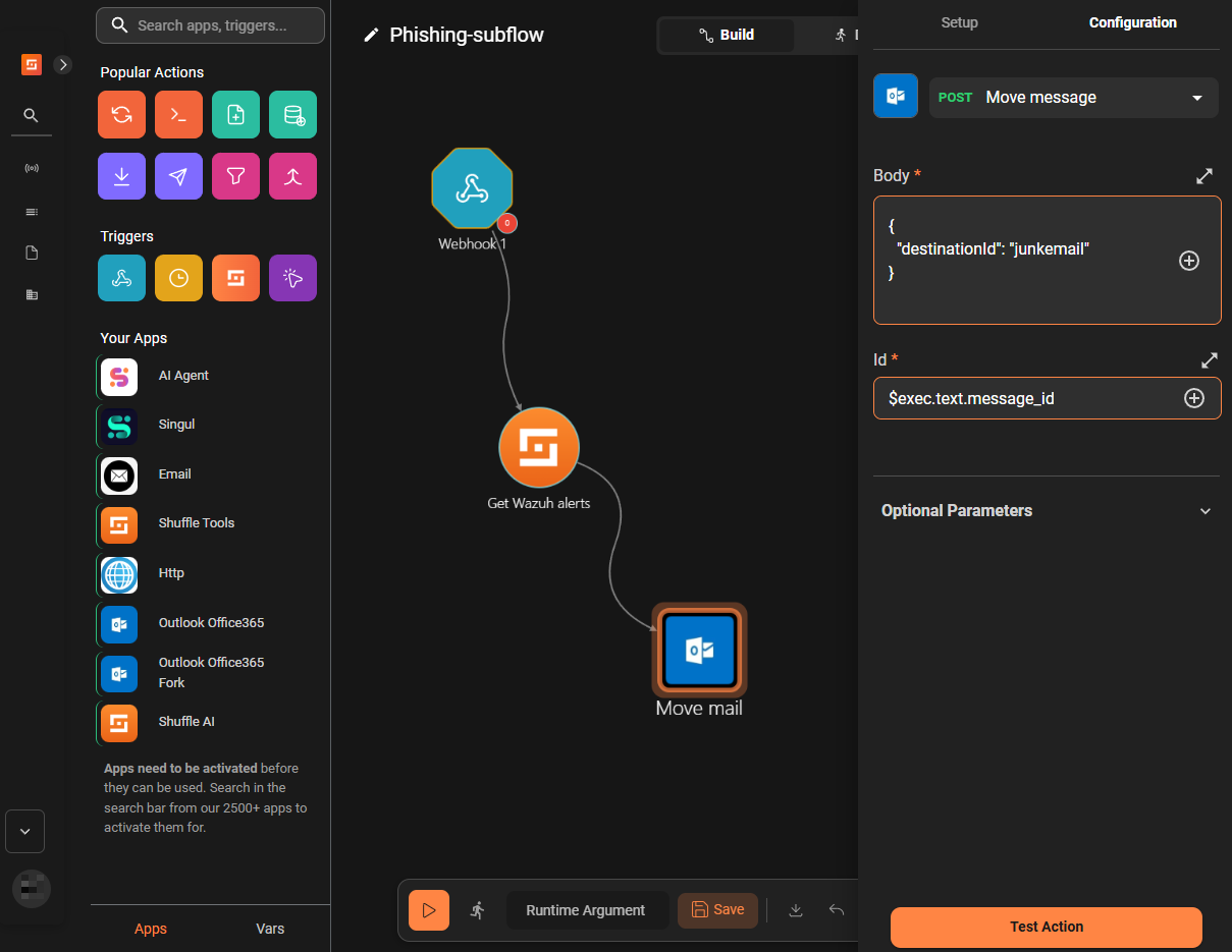 Figure 19: Configuring the Move_mail node.
