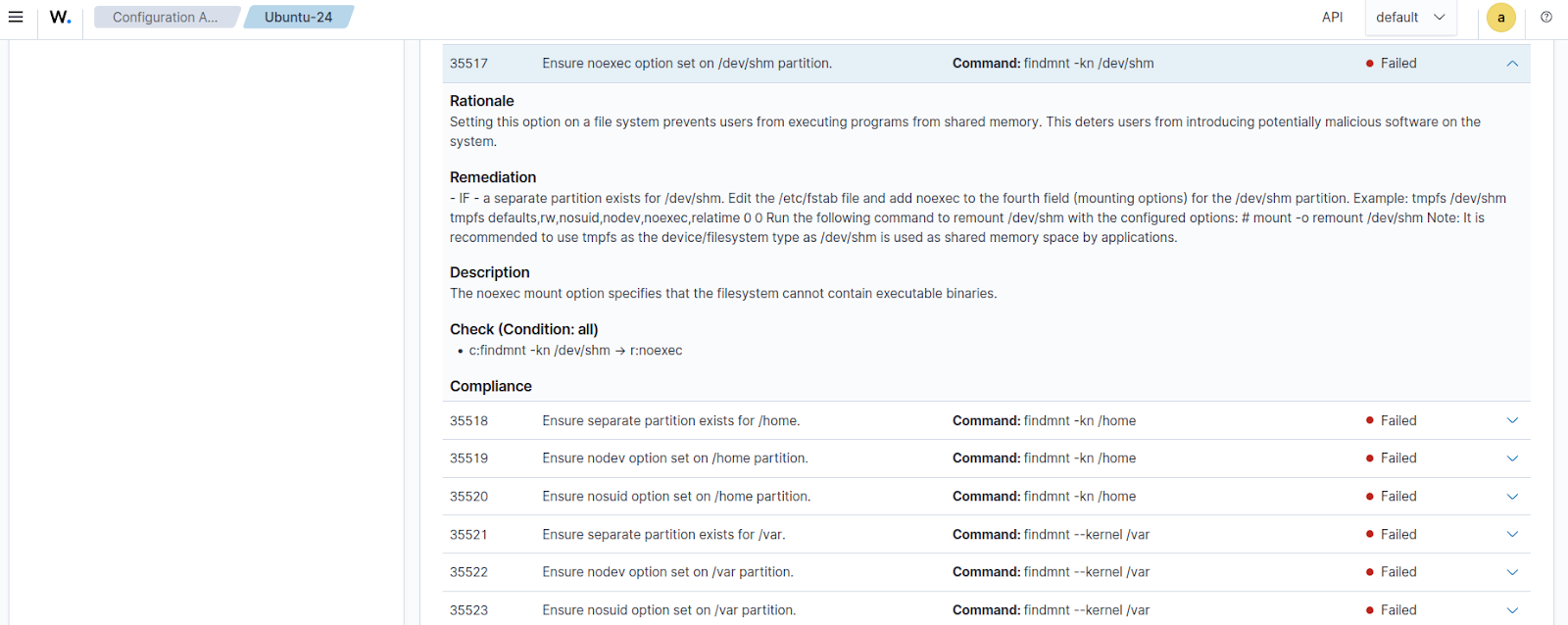 Figure 2: Initial SCA policy check 35517 result.