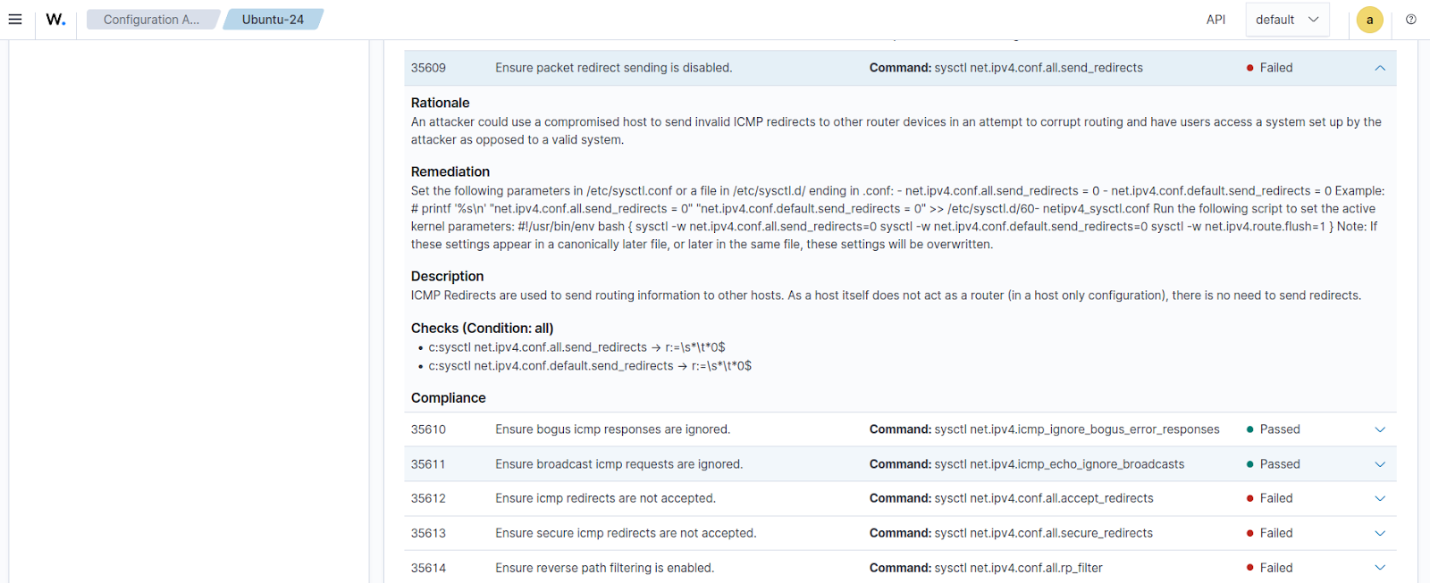 Figure 3: Initial SCA policy check 35609 result.