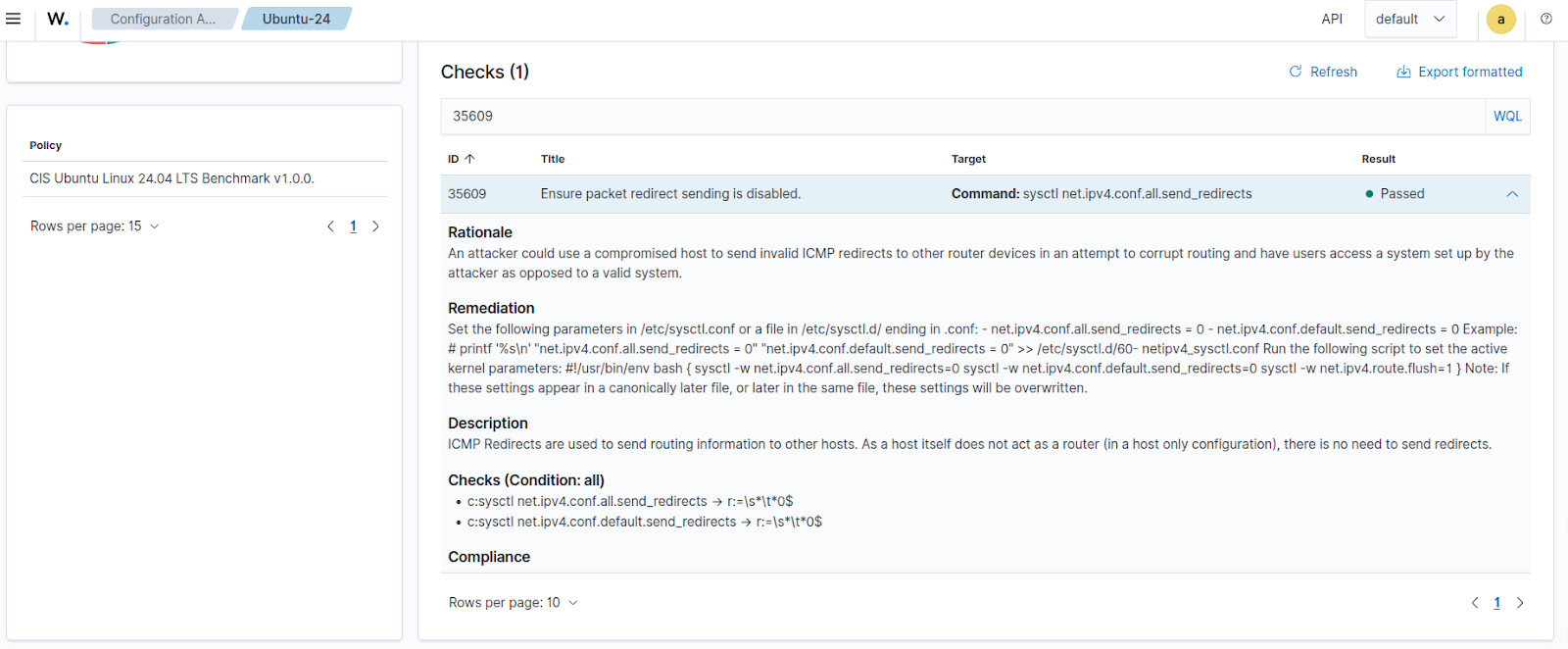 Figure 6: Remediated SCA policy check 35609.