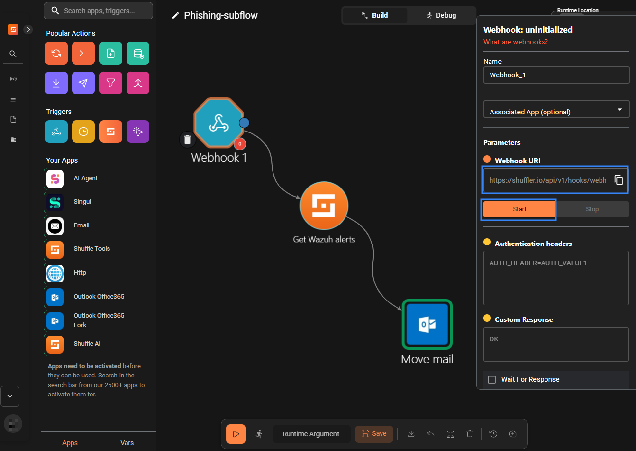 Figure 20: Starting the Webhook node.