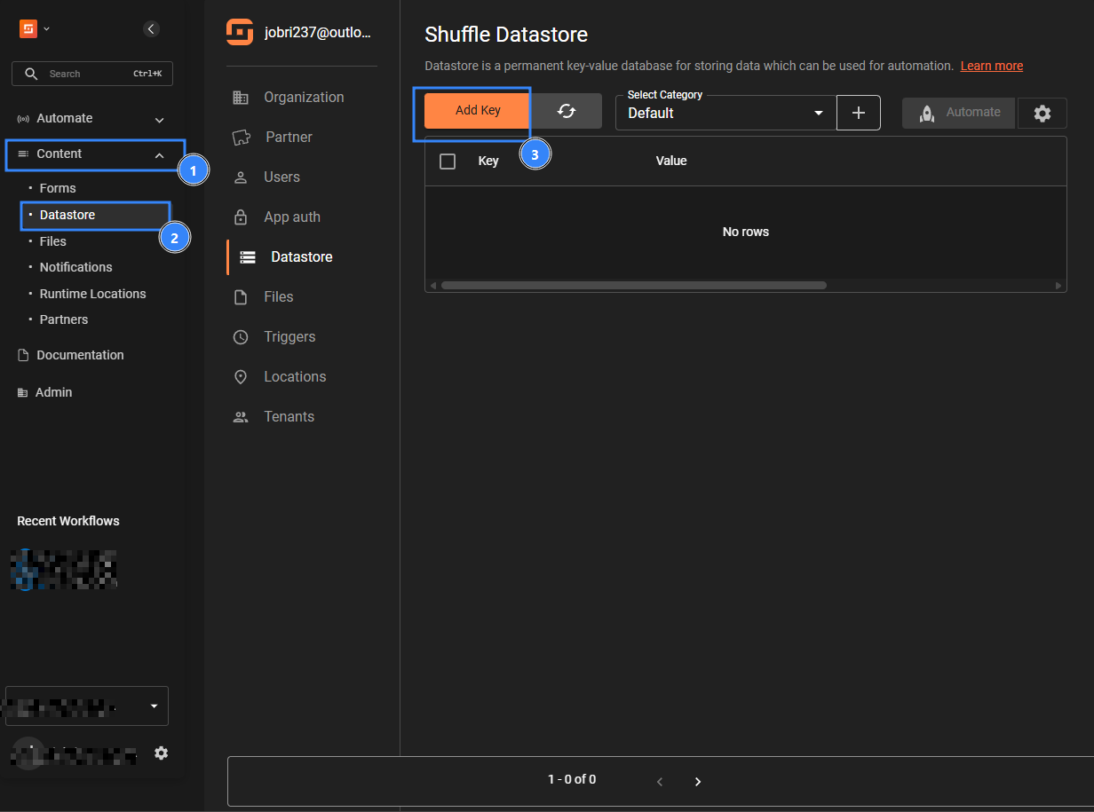 Figure 14: Add a key to the datastore.