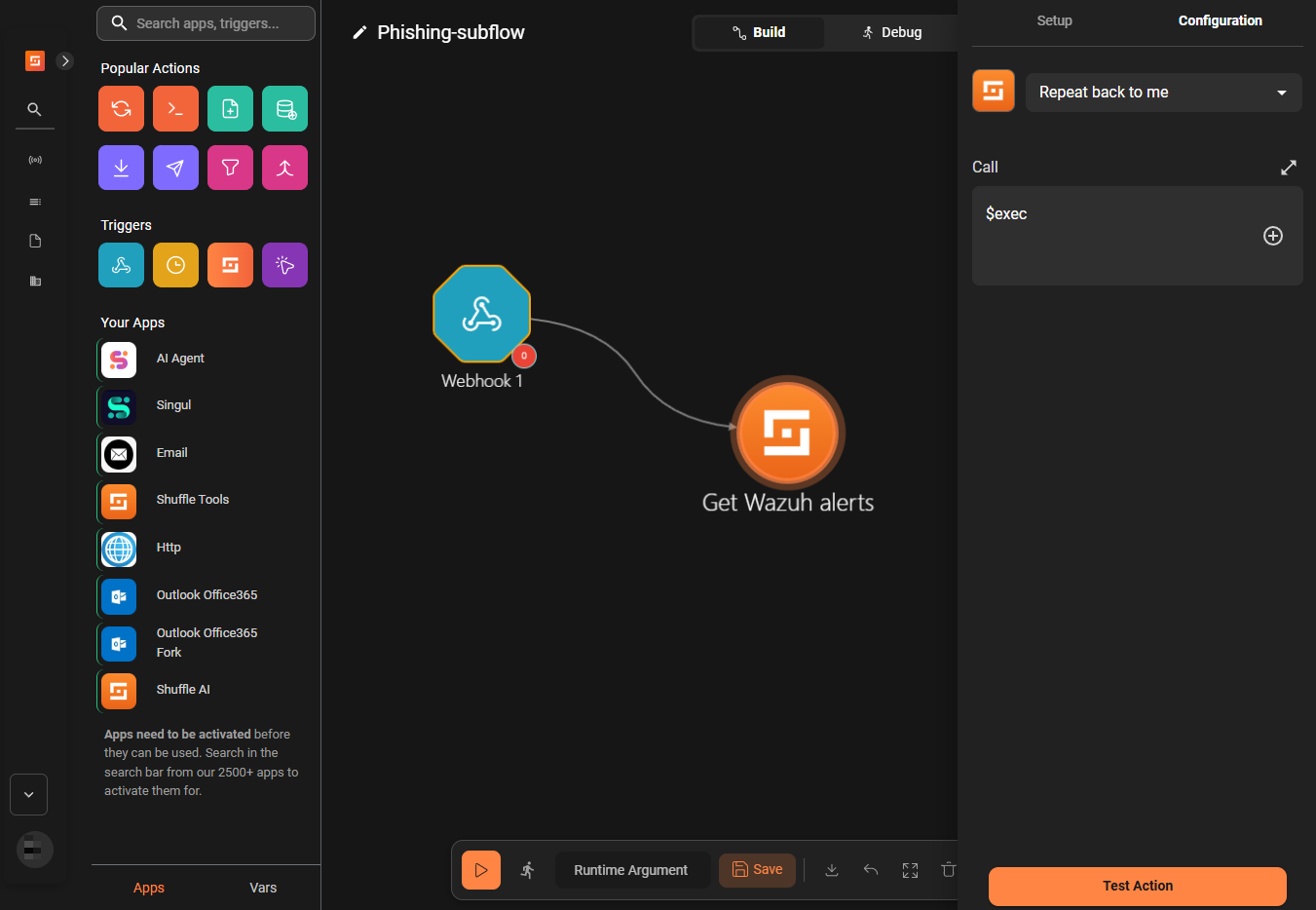 Figure 18: Configuring the Get_wazuh_alerts node.