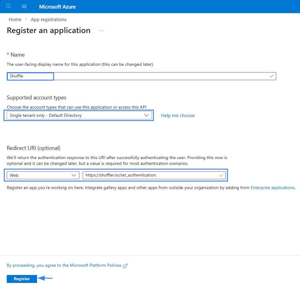 Figure 1: Application registration.