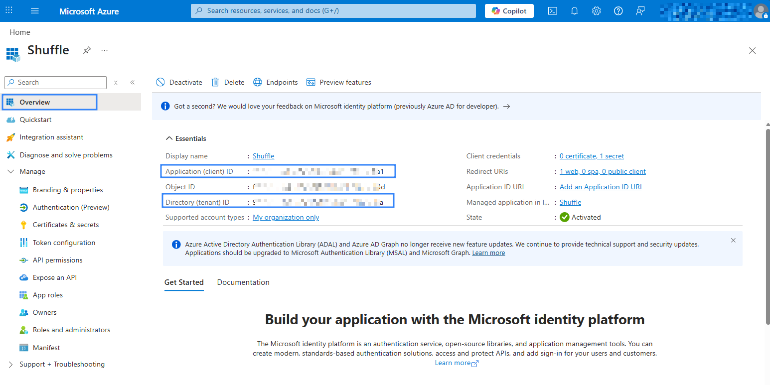 Figure 2: Saving the client ID and tenant ID.