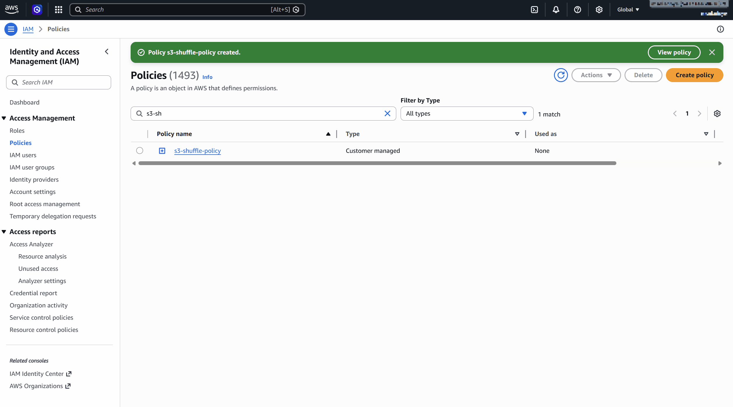 Gif 5: Creating an IAM user and assigning the S3 access policy.