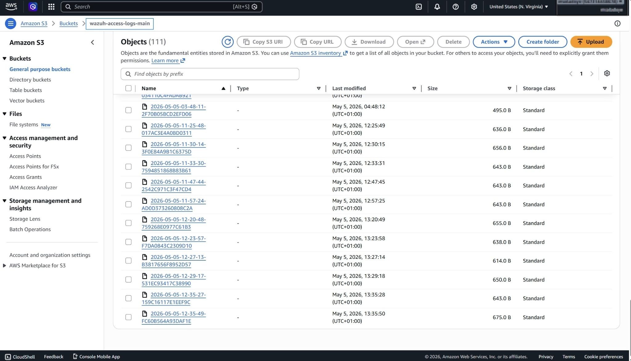 Figure 19: S3 access logs capturing all evidence bucket requests for audit trail. 