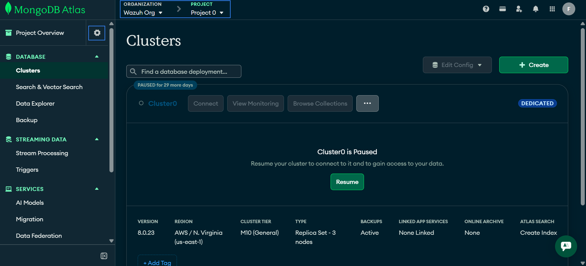 Select Organisation and Project