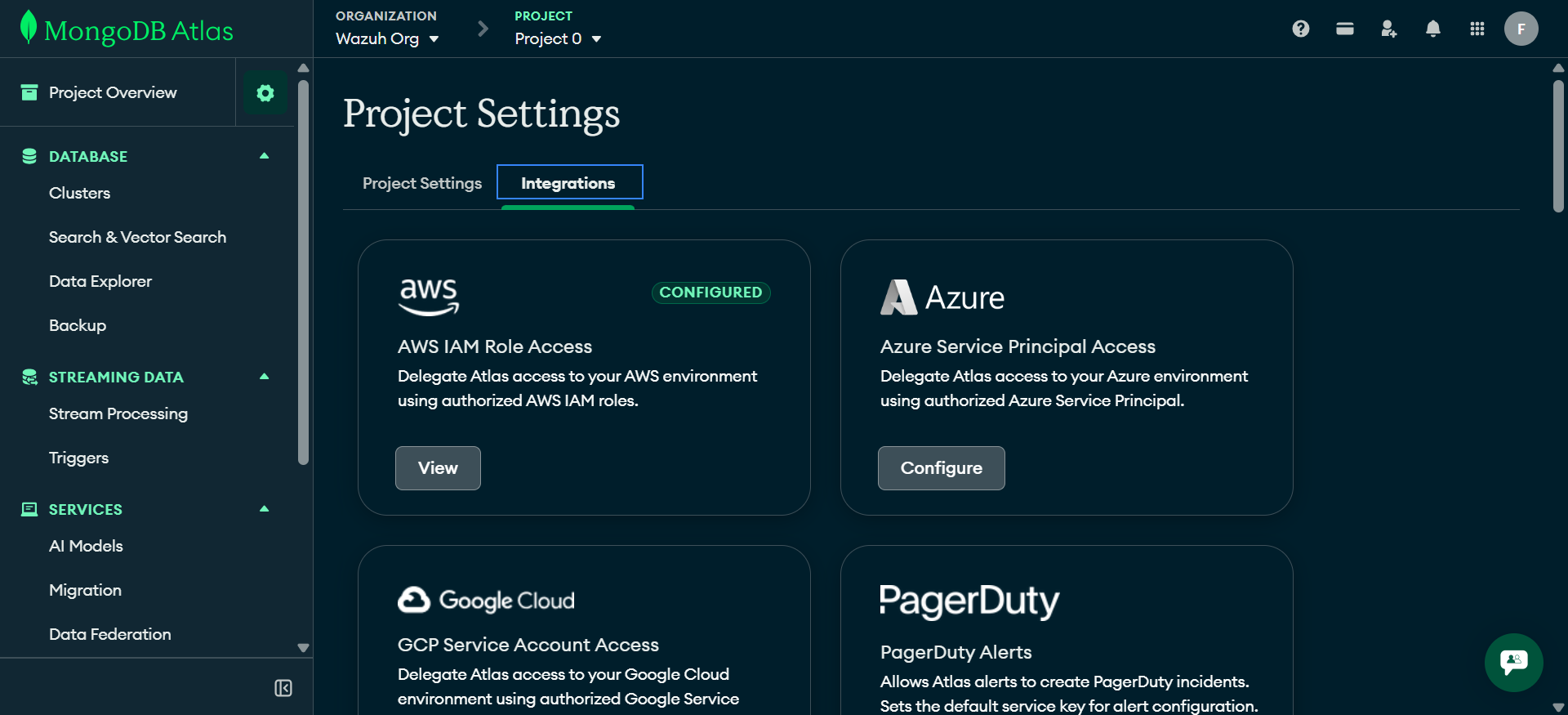 Integrations page