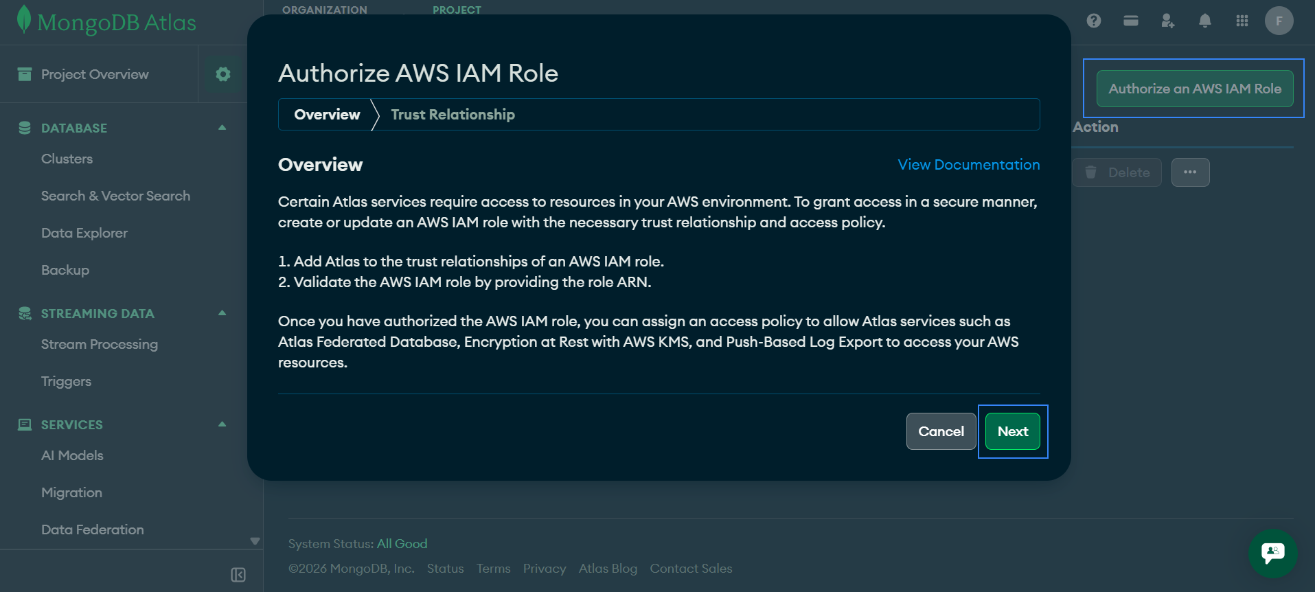 Authorize AWS IAM role