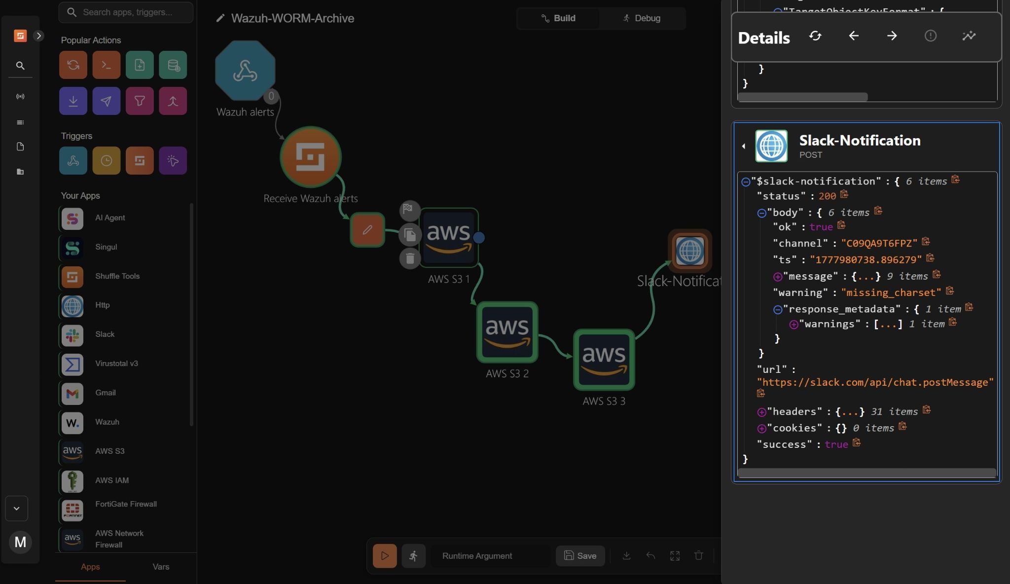 Figure 15: Triggering workflow to confirm successful Slack notification delivery.