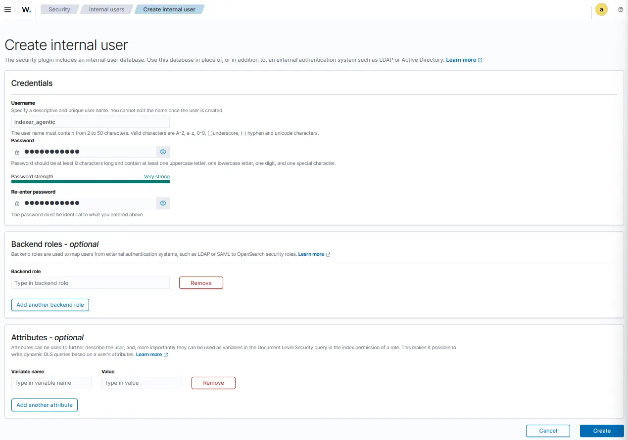 Figure 4: AI agent Wazuh indexer user creation.