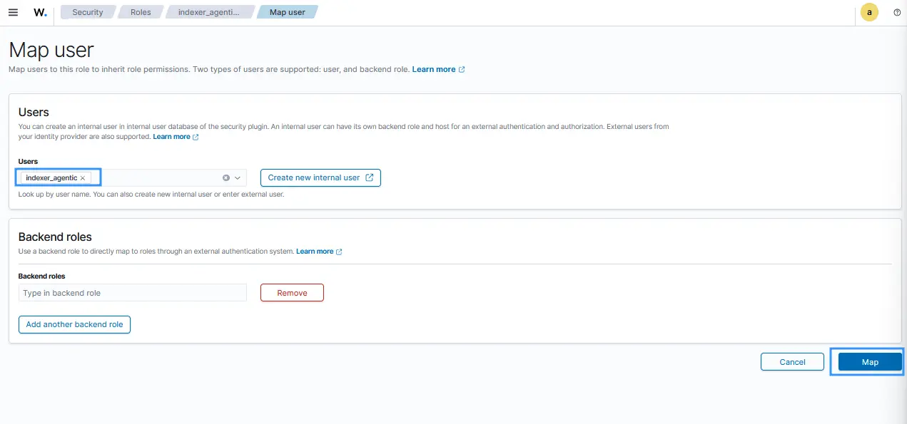Figure 6: Mapping the AI agent Wazuh indexer user.