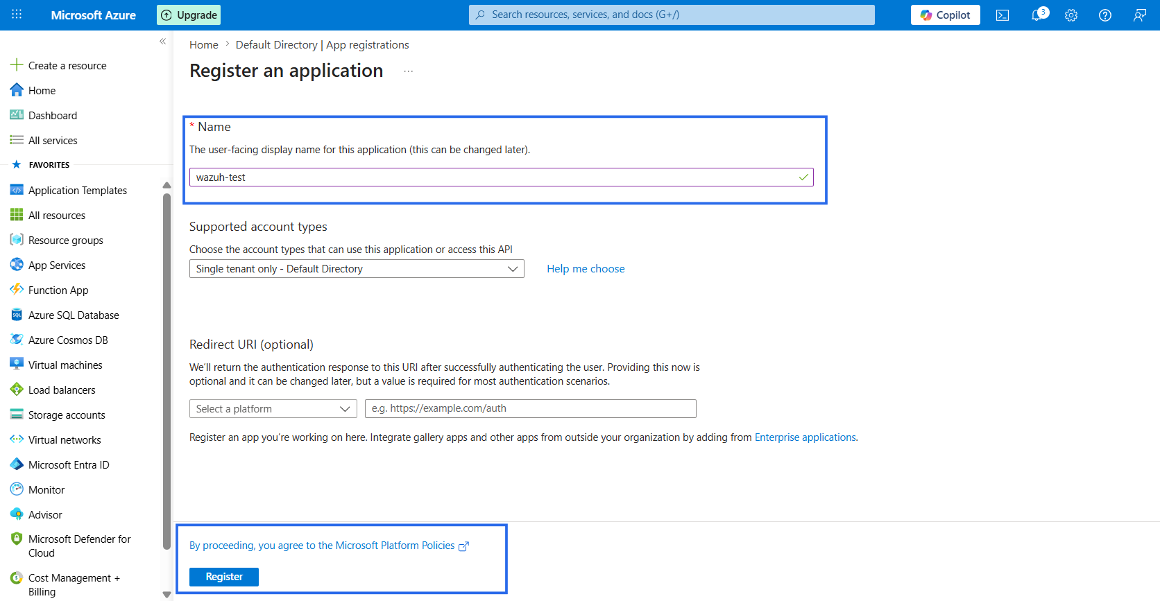 Figure 2: Registering a new Microsoft Entra ID application.