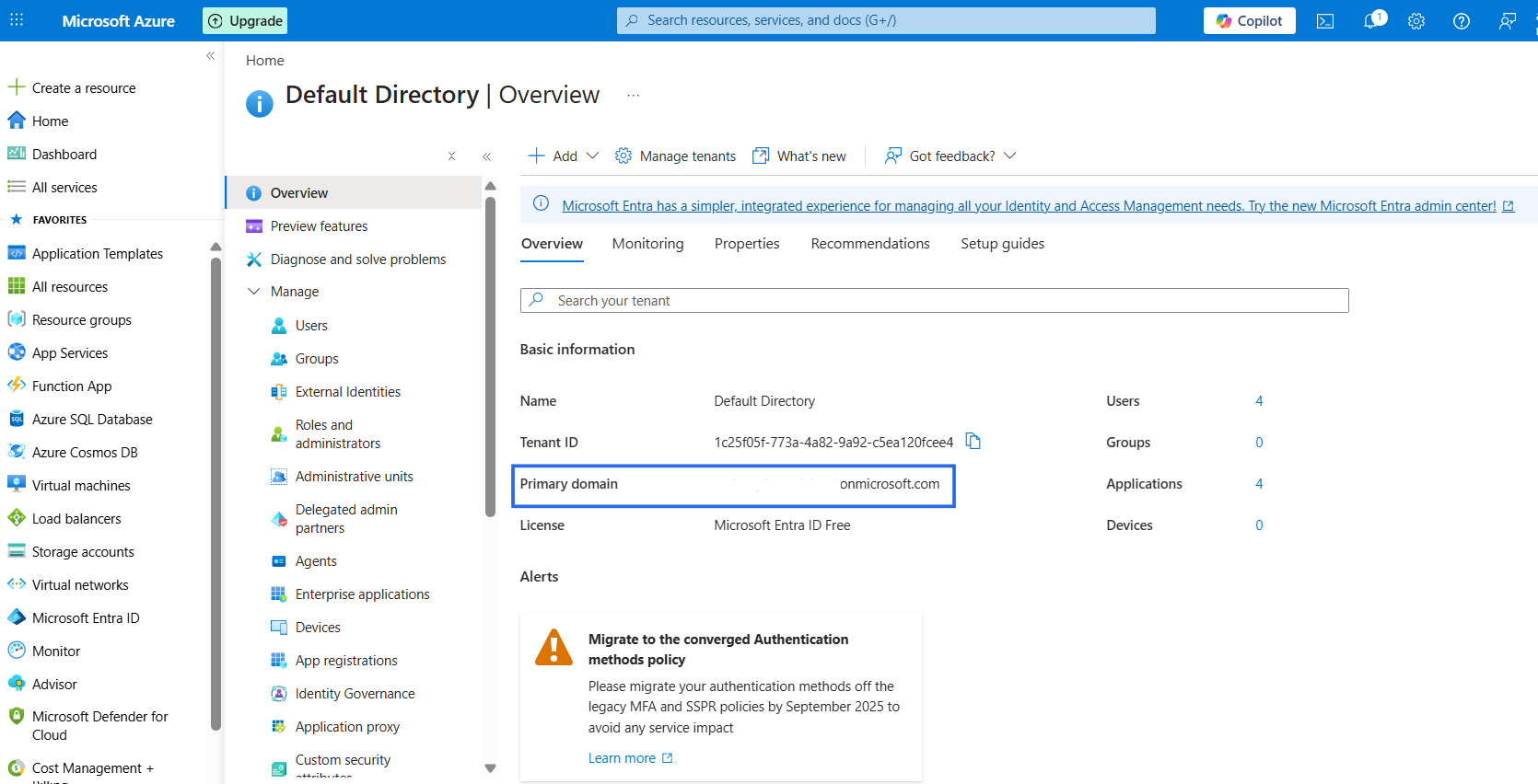 Figure 8: Copying the Azure tenant primary domain name.