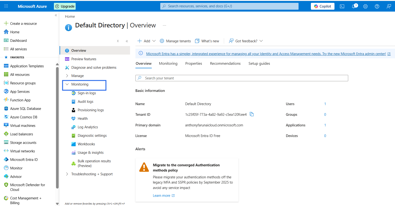Figure 11: Accessing diagnostic settings in Microsoft Entra ID.