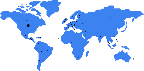 Map of the world with markers in Argentina and Spain