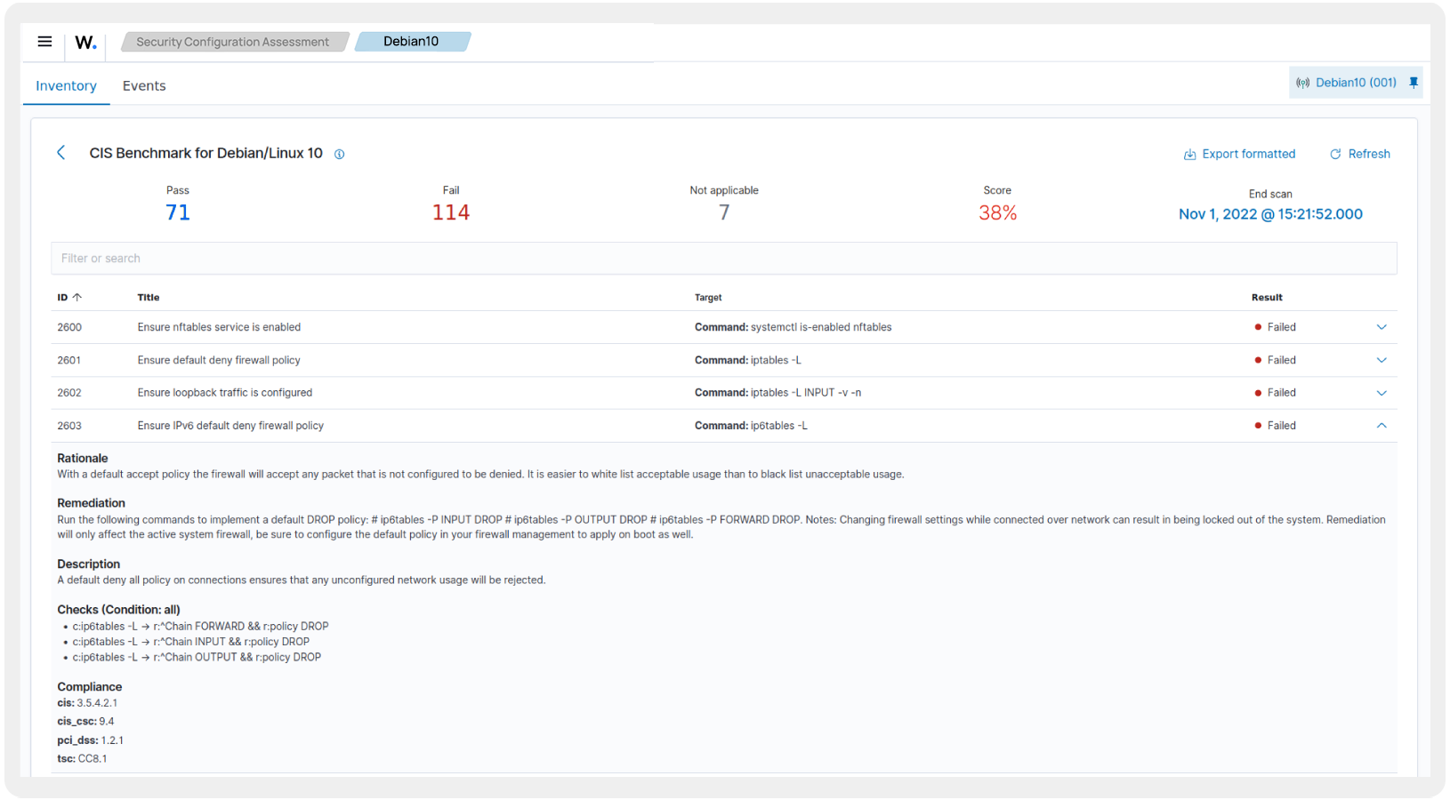 Extensive configuration checks dashboard